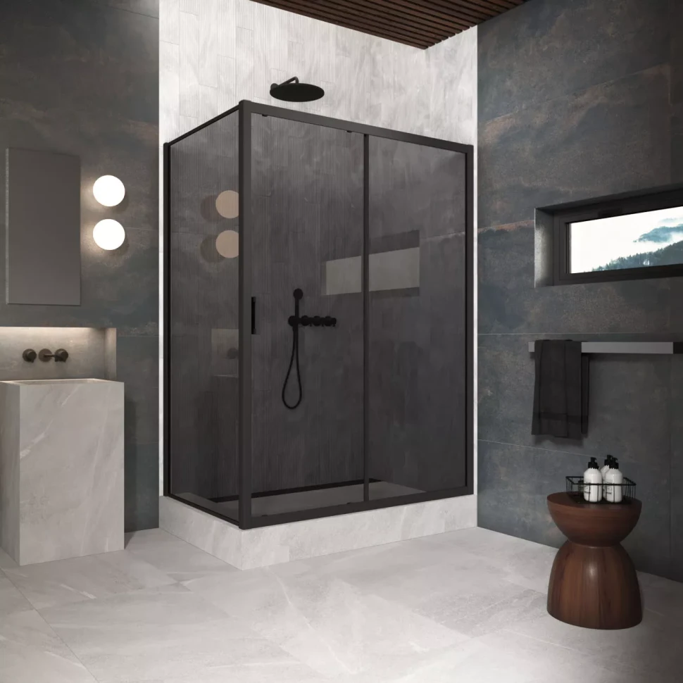 Угловые душевые ограждения ZP+ZPV Protec 150x90 черный матовый