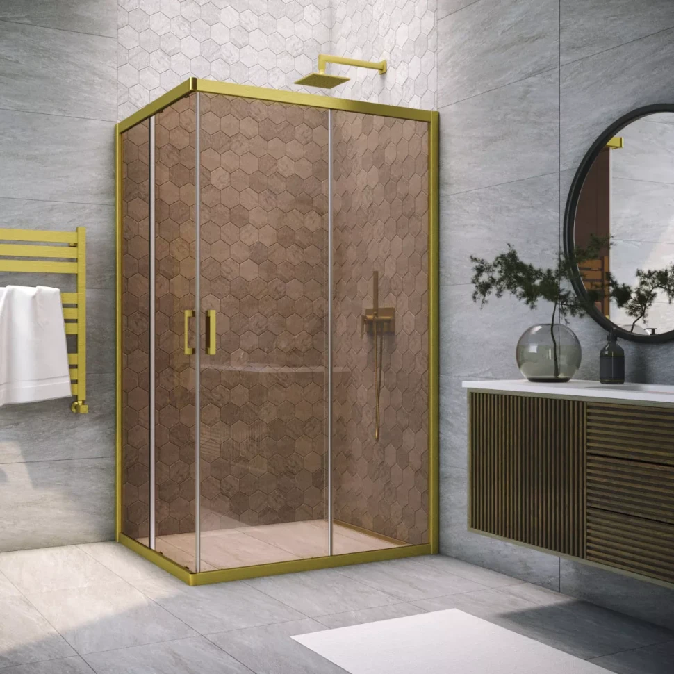 Душевое ограждение Vegas-Glass ZA-F NOVO 100x85 золото матовое