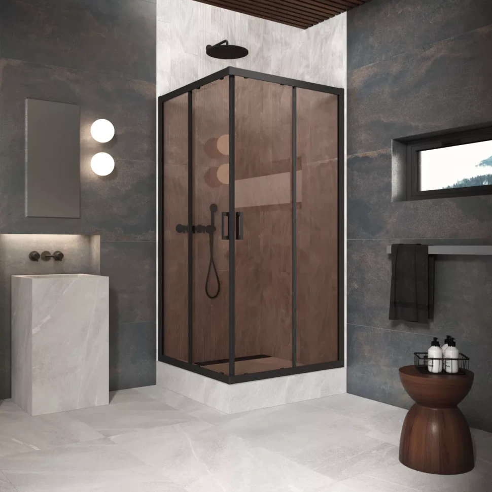 Угловые ограждения с раздвижными дверями ZA Protec 100x100 черный матовый