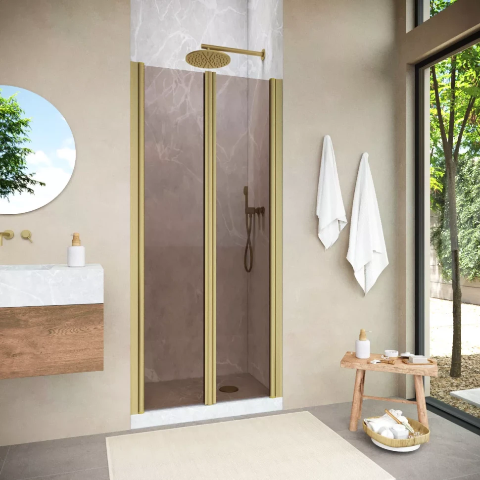 Душевая дверь в нишу Vegas-Glass E2P NOVO 120 h200 золото матовое