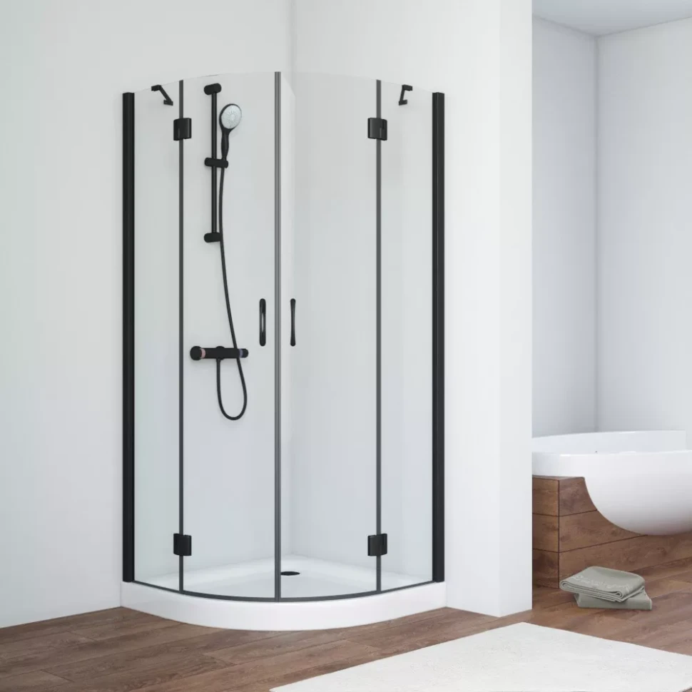 Угловые душевые ограждения с распашными дверями AFS NOVO 110x110 черный матовый