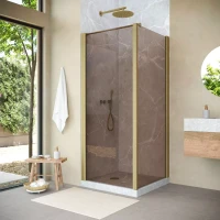 Угловые душевые ограждения с распашными дверями EP-Fis NOVO 90x120 h200 золото матовое
