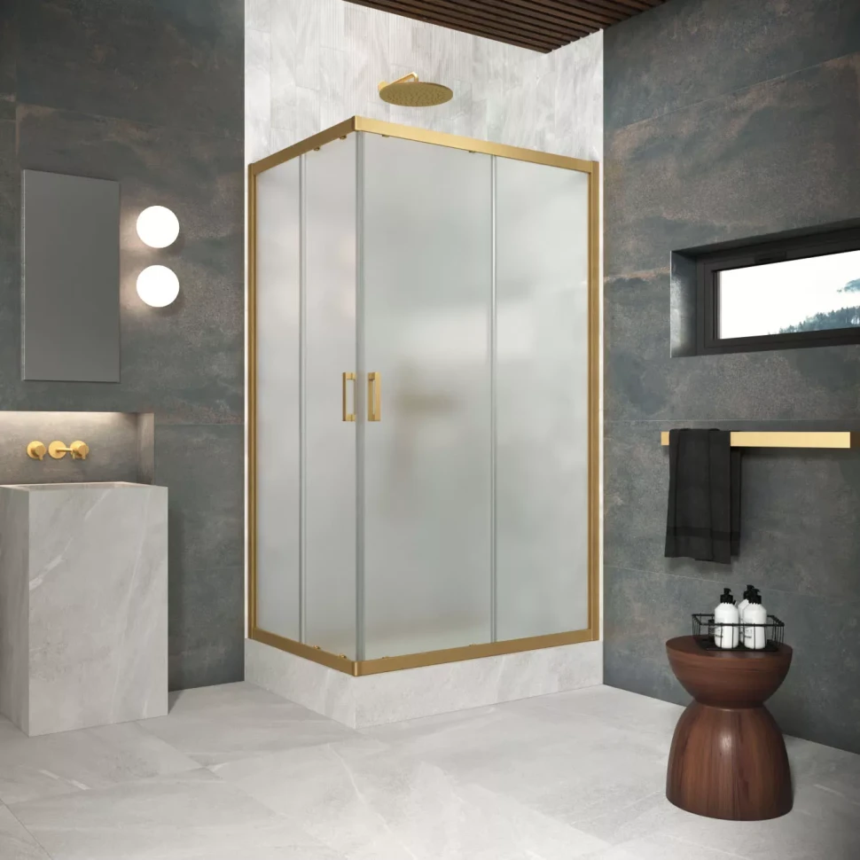 Угловые ограждения с раздвижными дверями ZA-F Protec 95x90 золото матовое