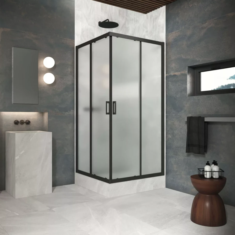 Угловые ограждения с раздвижными дверями ZA Protec 110x110 черный матовый