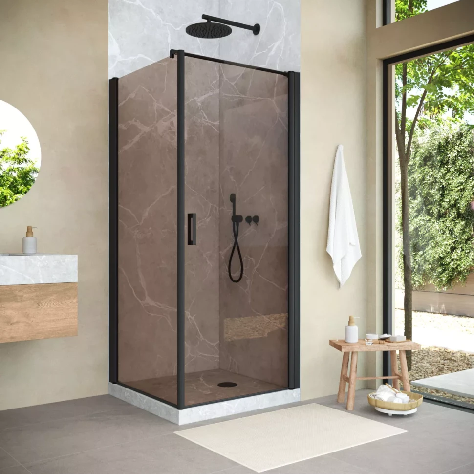 Угловые душевые ограждения с распашными дверями EP-Fis NOVO 90x120 h200 черный матовый