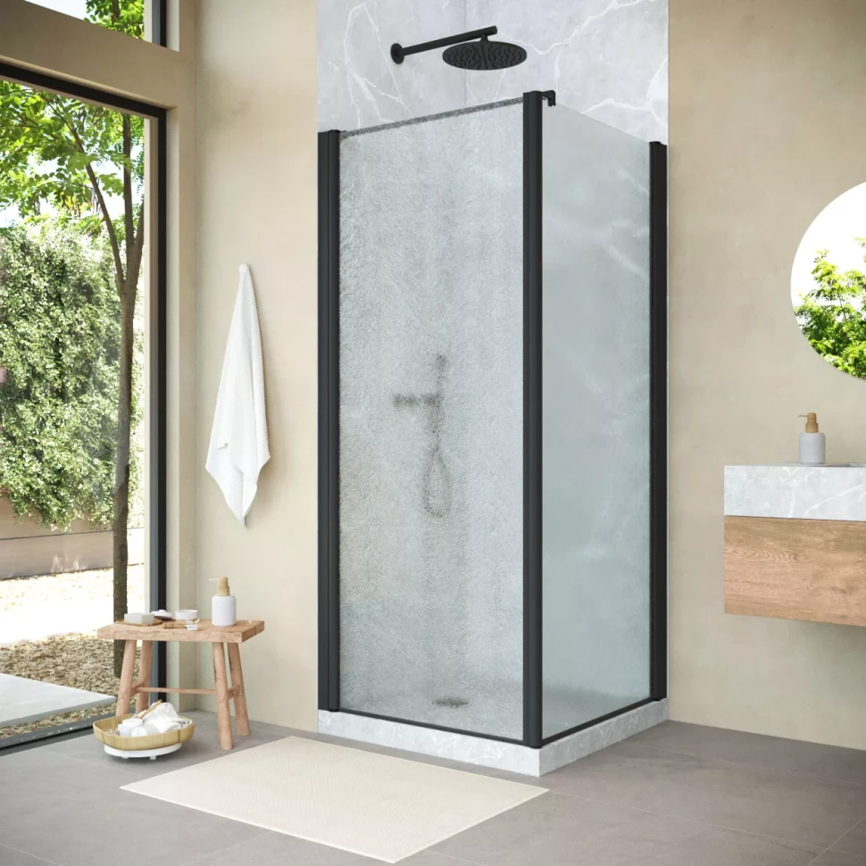 Угловые душевые ограждения с распашными дверями EP-Fis NOVO 90x120 h200 черный матовый