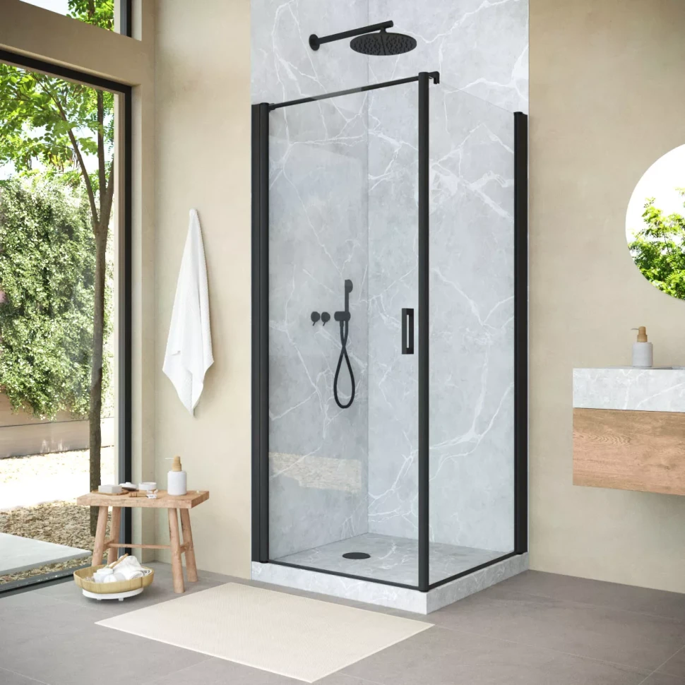 Угловые душевые ограждения с распашными дверями EP-Fis NOVO 90x120 h200 черный матовый