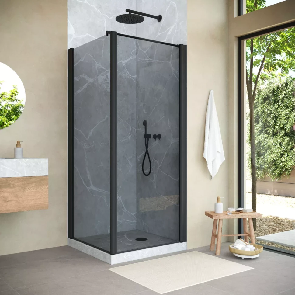 Угловые душевые ограждения с распашными дверями EP-Fis NOVO 90x120 h200 черный матовый