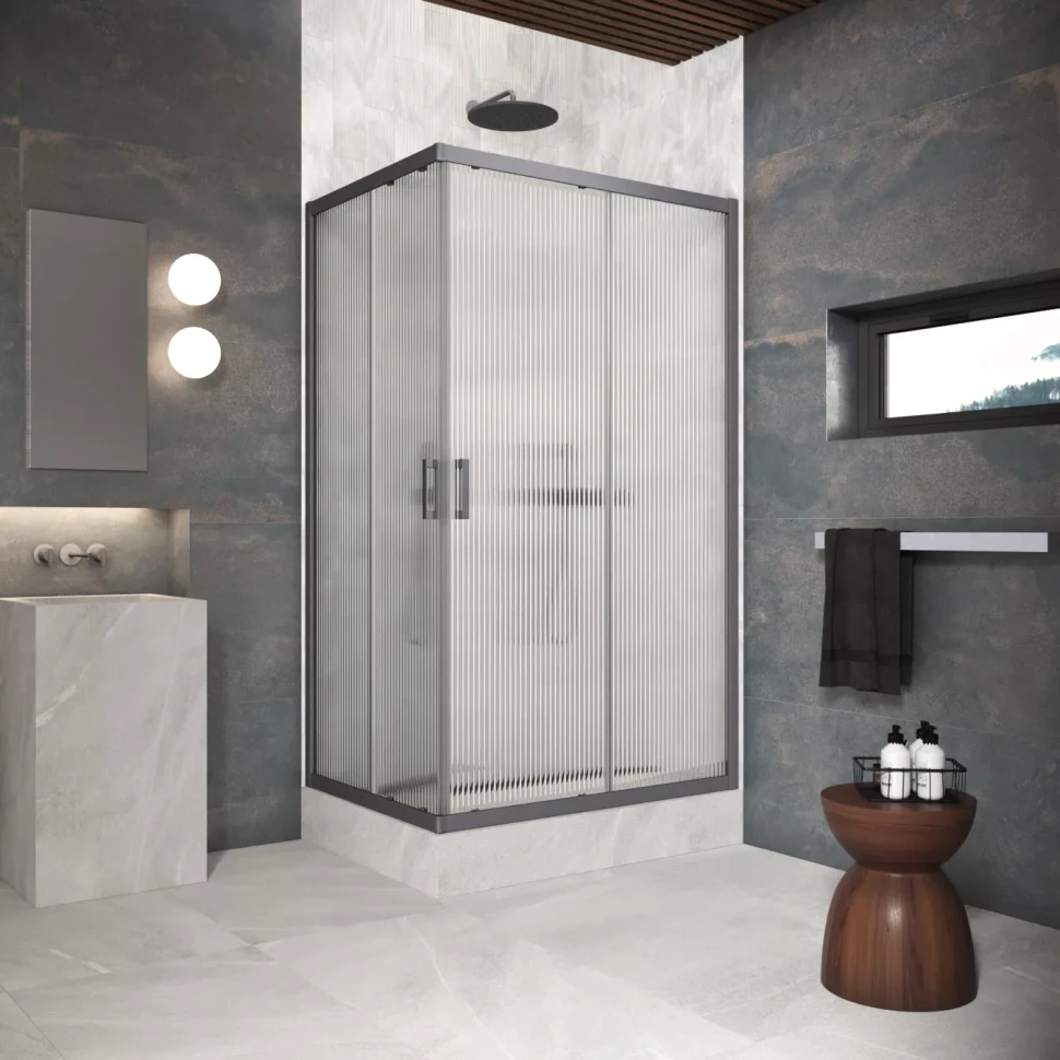 Угловые ограждения с раздвижными дверями ZA-F Protec 95x90 Тёмная оружейная сталь (GunMetal)