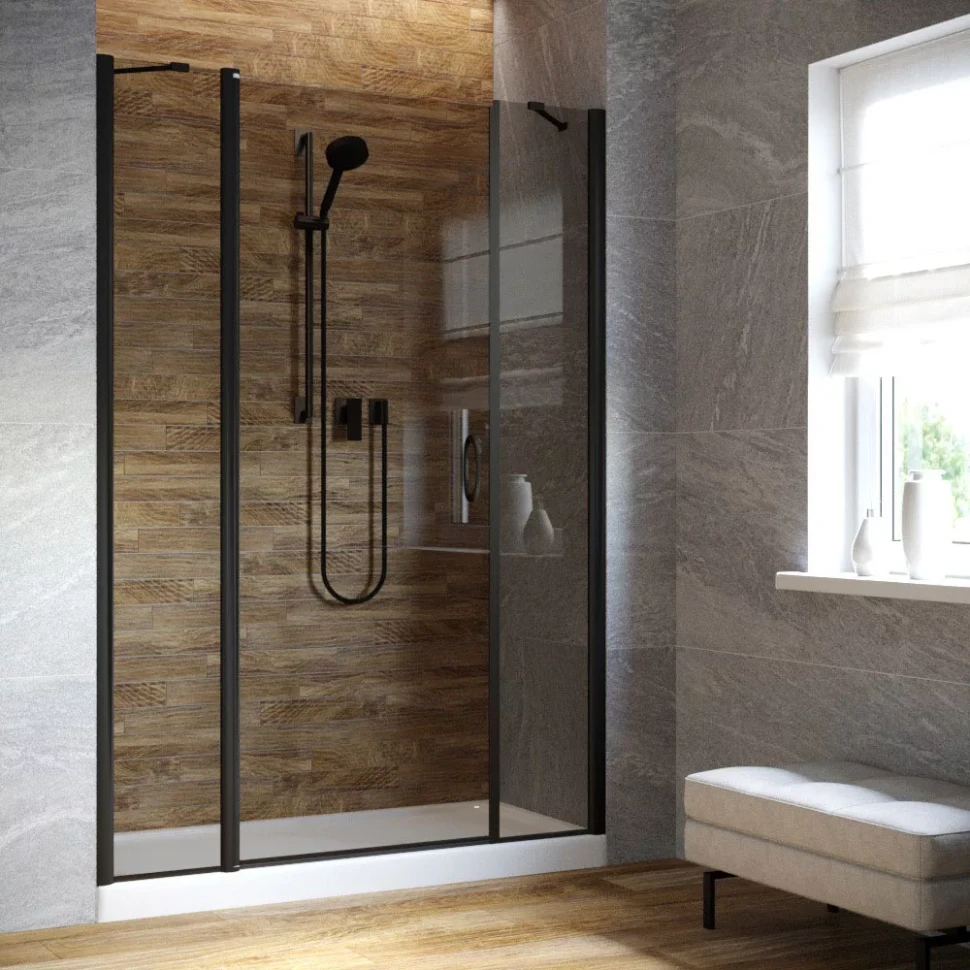 Душевая дверь в нишу Vegas-Glass EP-2F LUX 165 черный матовый