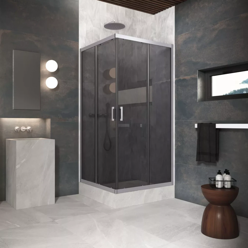 Угловые ограждения с раздвижными дверями ZA Protec 70x70 матовый хром