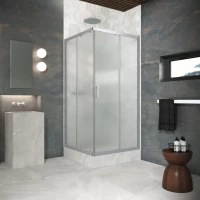 Угловые ограждения с раздвижными дверями ZA Protec 70x70 матовый хром