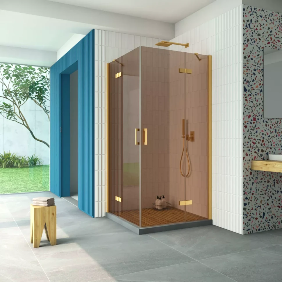 Душевой уголок Vegas-Glass AFA Retta 100x100 золото матовое