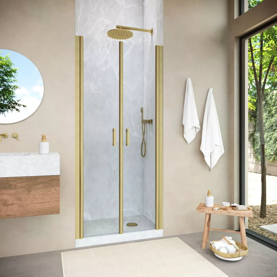 Душевая дверь в нишу Vegas-Glass E2P NOVO 75 h189 золото матовое