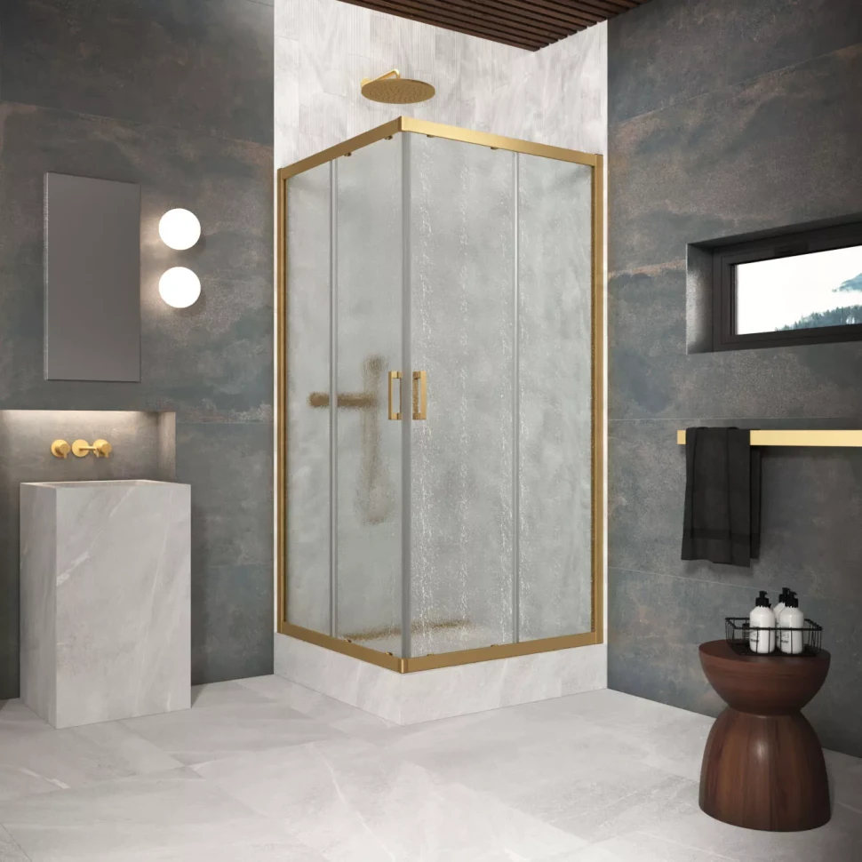 Угловые ограждения с раздвижными дверями ZA Protec 80x80 золото матовое