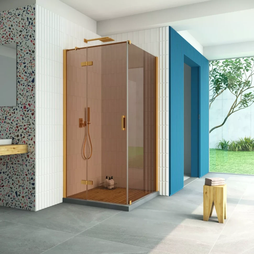 Душевой уголок Vegas-Glass AFP-Fis Retta 90x80 золото матовое