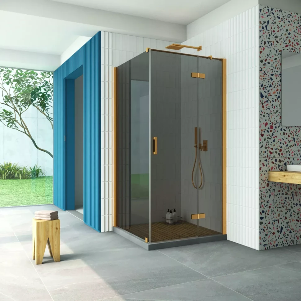 Душевой уголок Vegas-Glass AFP-Fis Retta 90x80 золото матовое