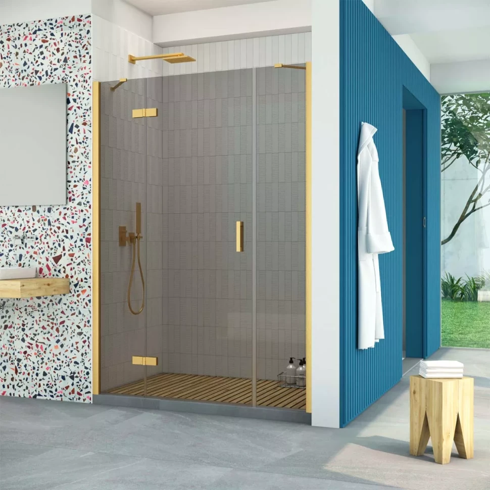 Дверь в душевую нишу Vegas-Glass AFP-F Retta 140 золото матовое