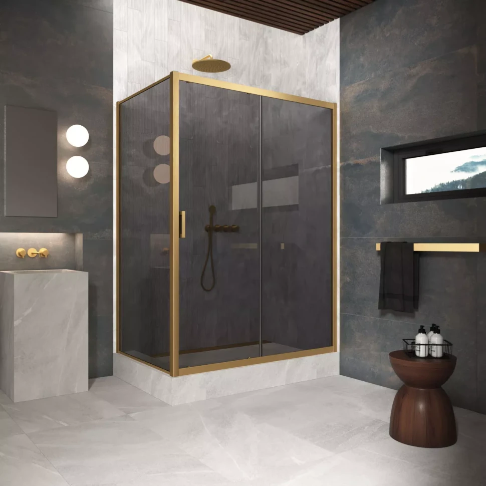 Угловые душевые ограждения ZP+ZPV Protec 130x85 золото матовое