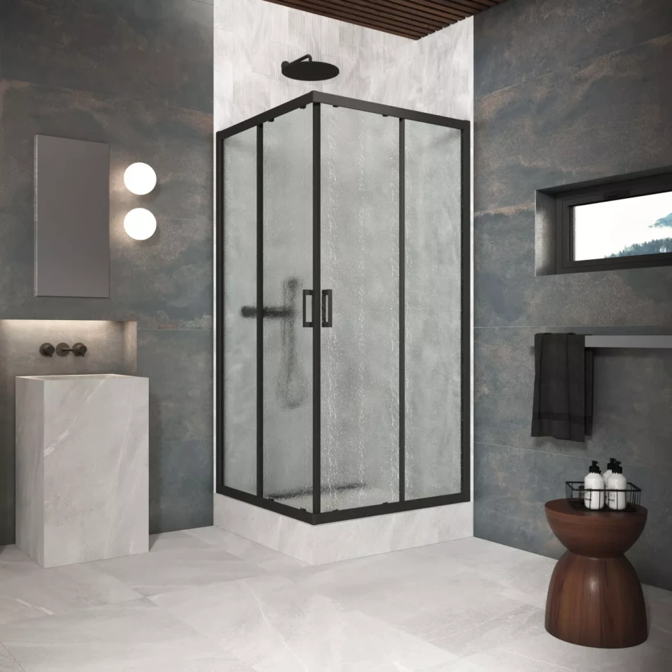 Угловые ограждения с раздвижными дверями ZA Protec 80x80 черный матовый