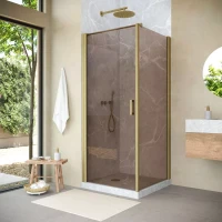 Угловые душевые ограждения с распашными дверями EP-Fis NOVO 90x90 h200 золото матовое