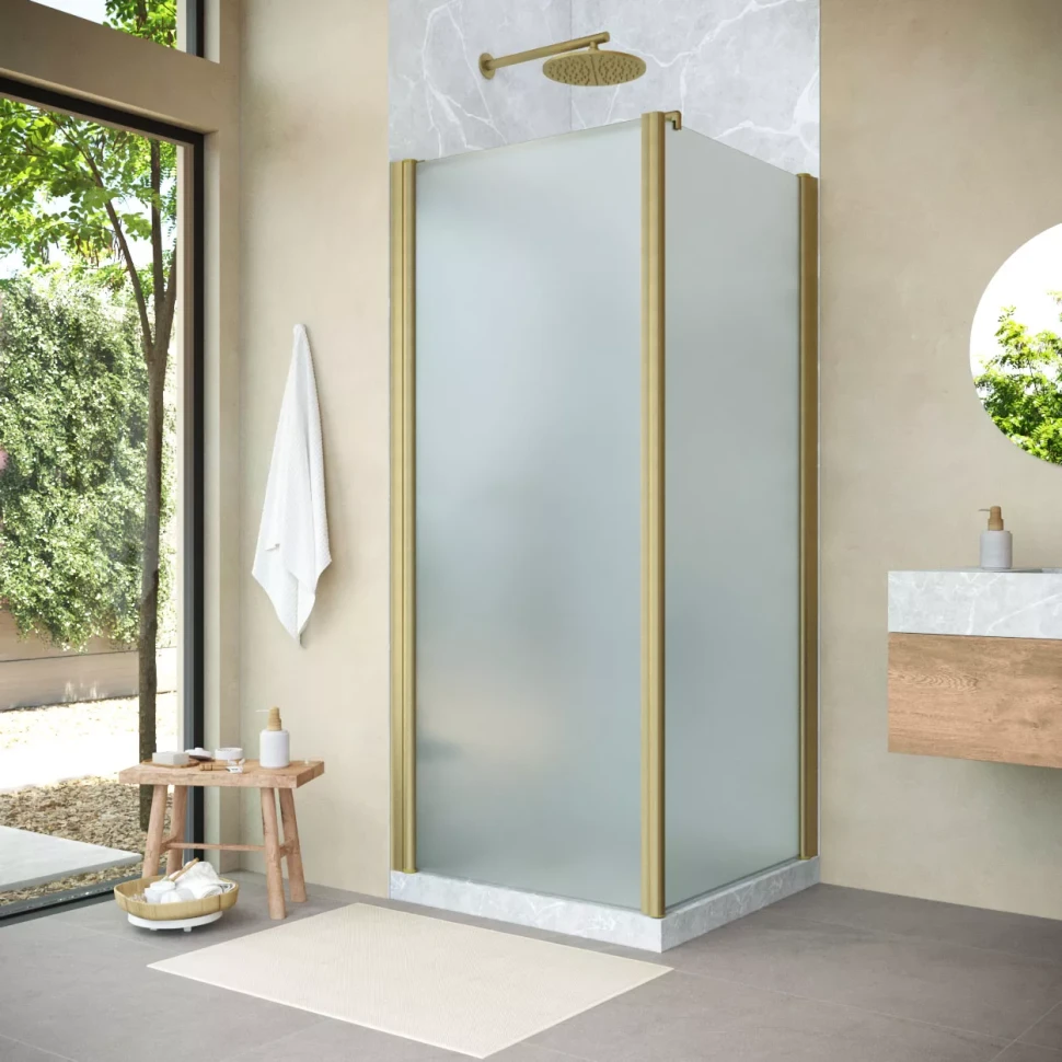 Угловые душевые ограждения с распашными дверями EP-Fis NOVO 90x90 h200 золото матовое