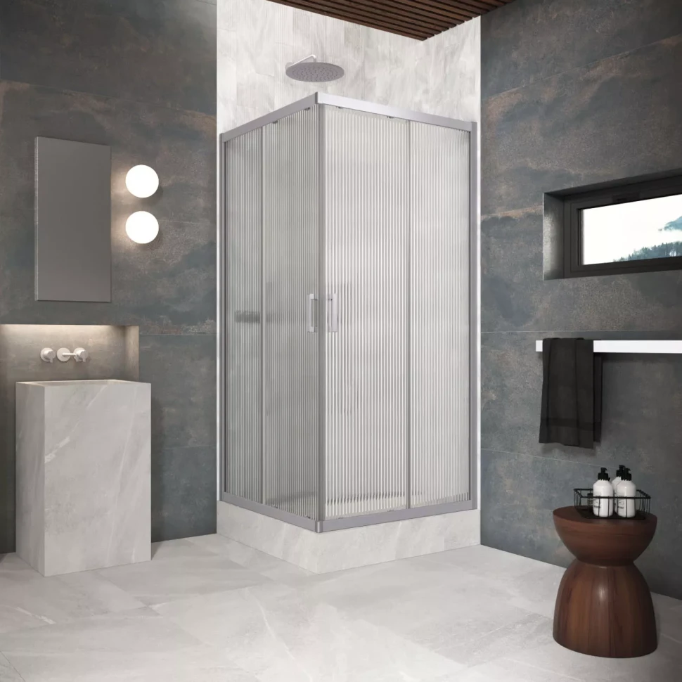 Угловые ограждения с раздвижными дверями ZA Protec 85x85 матовый хром