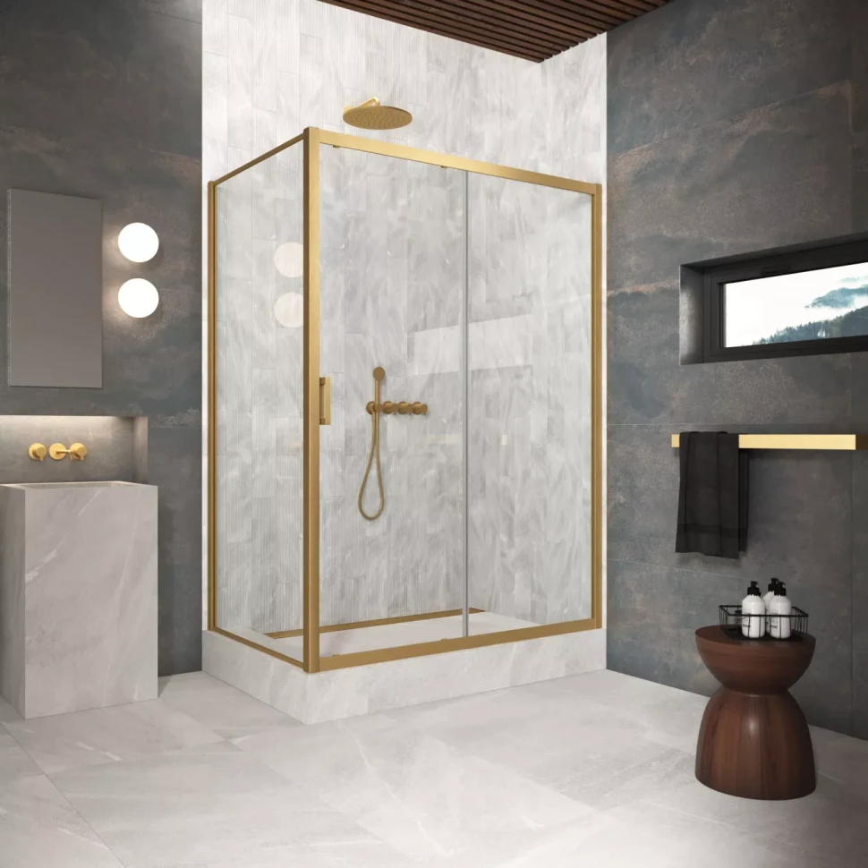 Угловые душевые ограждения ZP+ZPV Protec 130x90 золото матовое