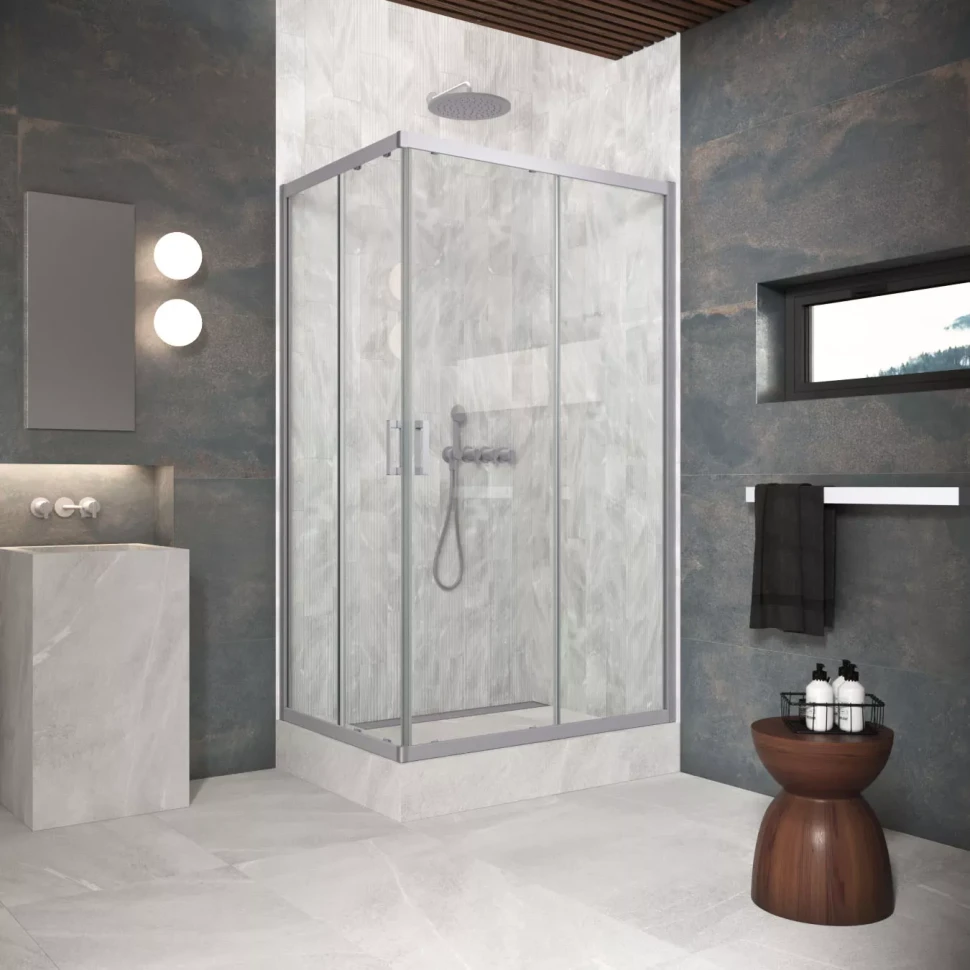 Угловые ограждения с раздвижными дверями ZA-F Protec 120x80 матовый хром