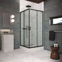 Угловые ограждения с раздвижными дверями ZA Protec 85x85 черный матовый