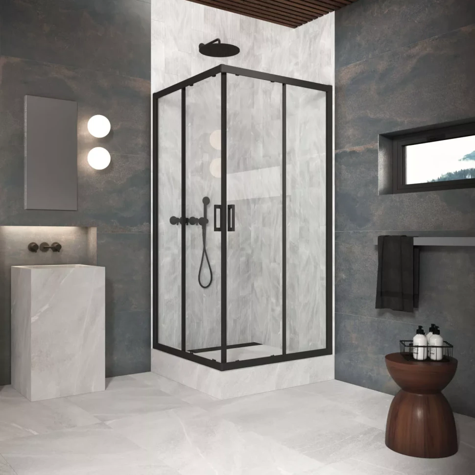 Угловые ограждения с раздвижными дверями ZA Protec 85x85 черный матовый