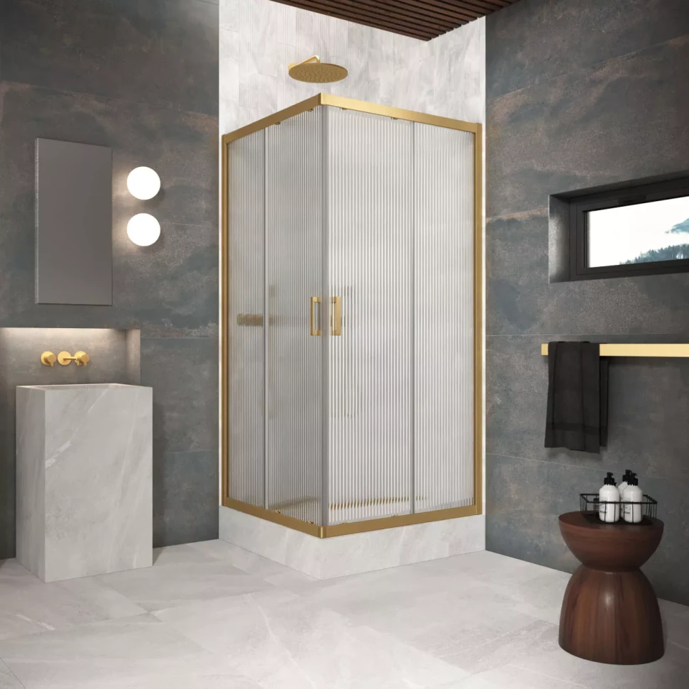 Угловые ограждения с раздвижными дверями ZA Protec 90x90 золото матовое