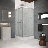 Угловые ограждения с раздвижными дверями ZA Protec 90x90 матовый хром