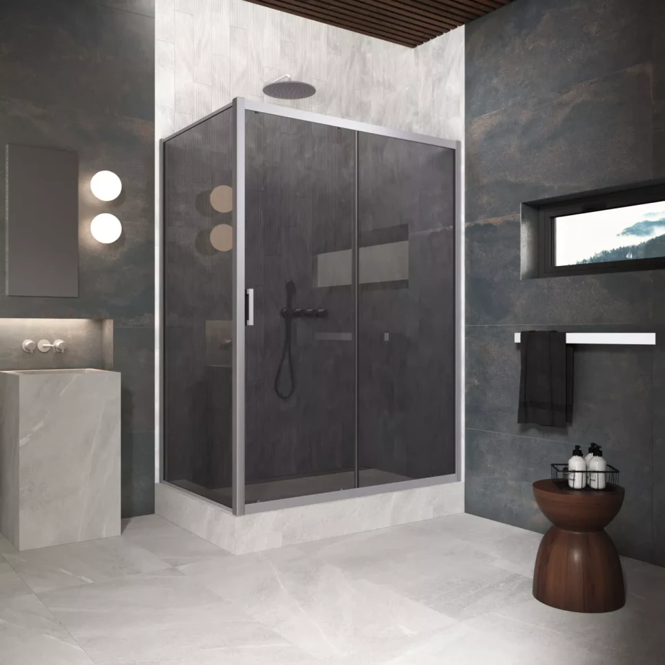 Угловые душевые ограждения ZP+ZPV Protec 155x85 матовый хром